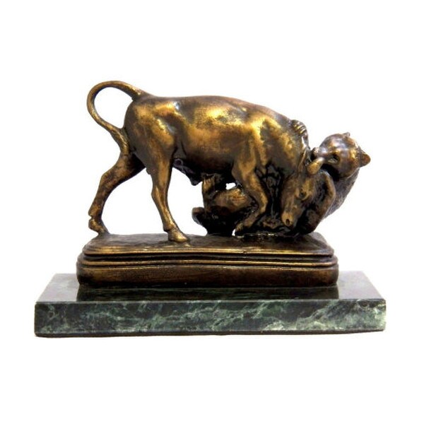 Eternal Struggle of Bull Bear Bronzed Sculpture Green Marble Base